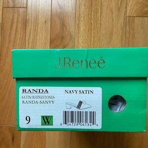 J.Reneé Navy Satin Rhinestone Strap Mule